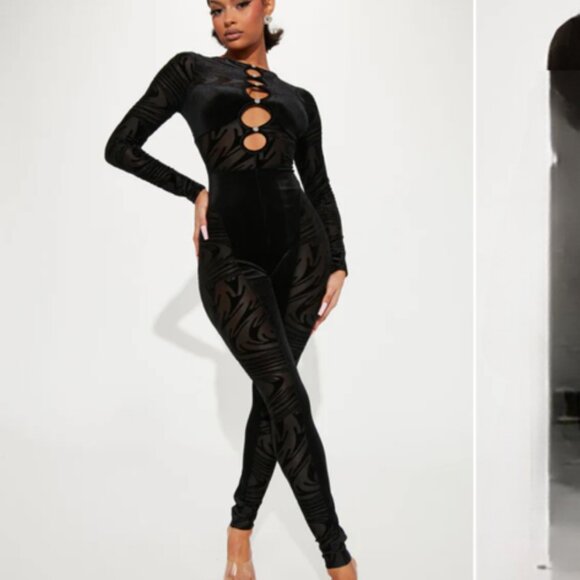 Fashion Nova Pants - Gorgeous Video Vixon Black Velvet Jumsuit-Size M